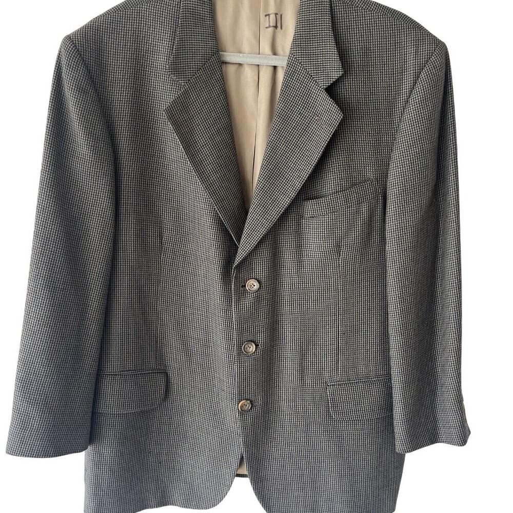 Oscar de la Renta 44S Brown check Plaid Suit Blazer Sports Jacket 3 Button Wool